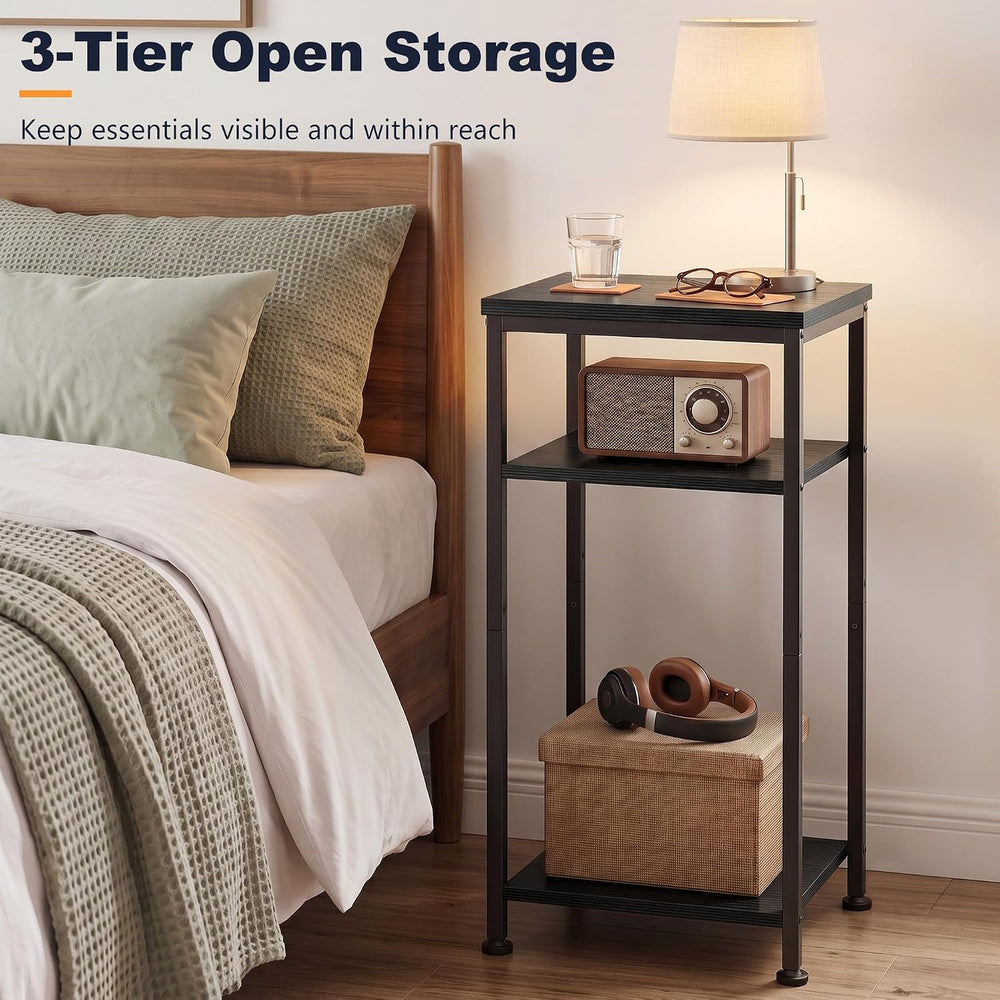 3-Tier Tall End Table, Small Side Table with Adjustable Shelf
