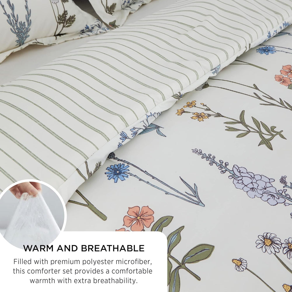 Bedsure Cute Comforter Full Size, White Soft & Fluffy Floral Bedding 3 Pcs