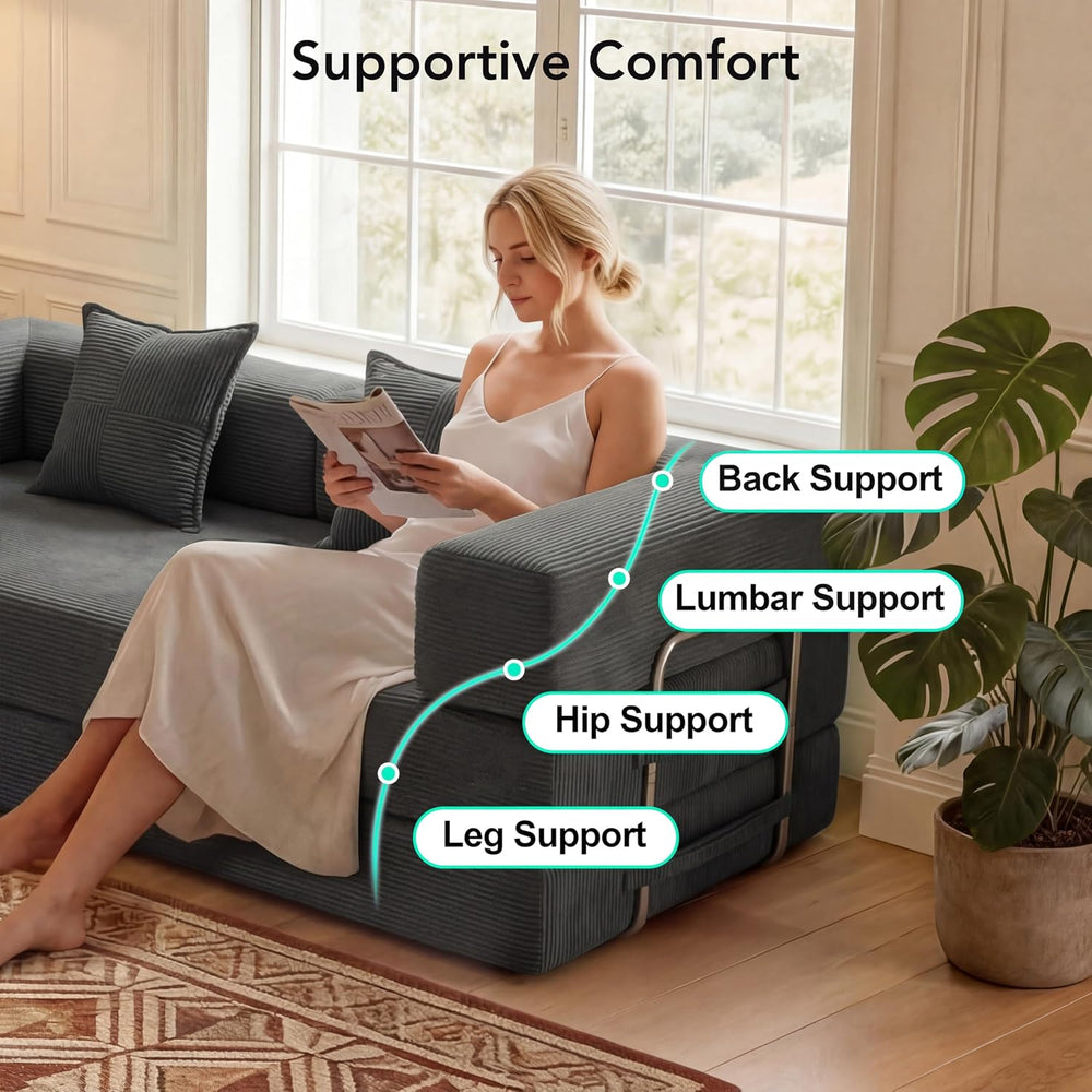 WEUP 5-in-1 Convertible Sofa Bed,80" Folding Boneless Couch with Fixed-S...