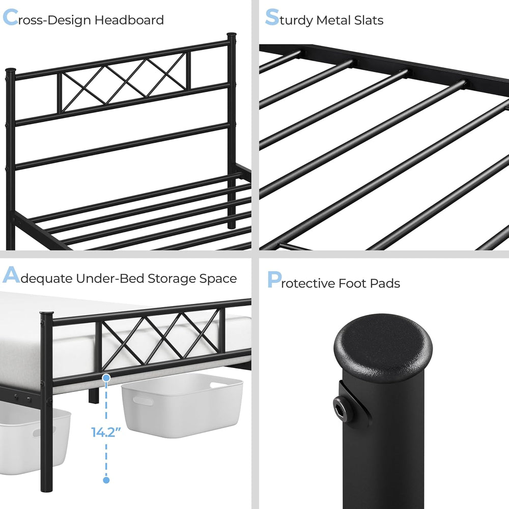 Yaheetech 2pcs Twin Metal Platform Bed Frame with Headboard Footboard Black