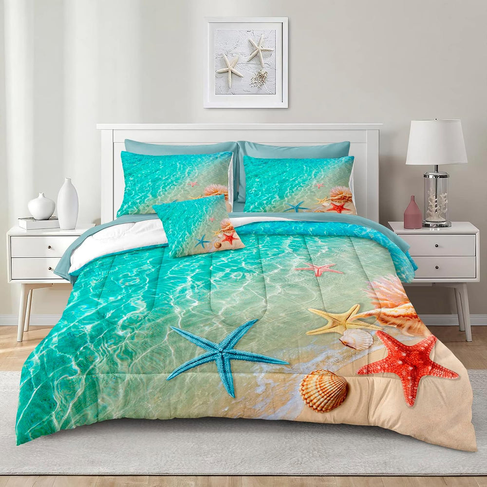 Merryword Ocean Beach Comforter Set Twin Size 6 Pieces Bed in a Bag Coastal S...