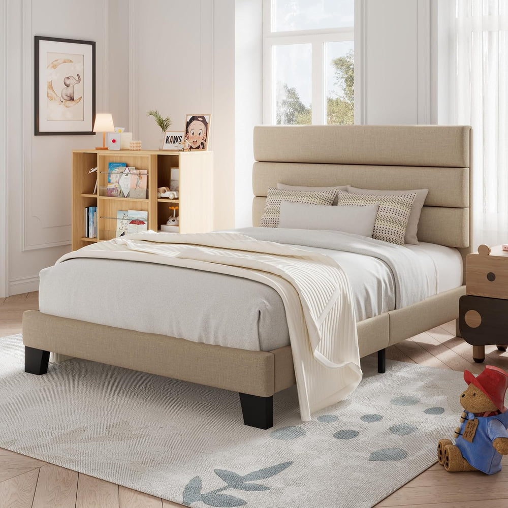 Allewie Twin Size Platform Bed Frame with Fabric Upholstered Headboard
