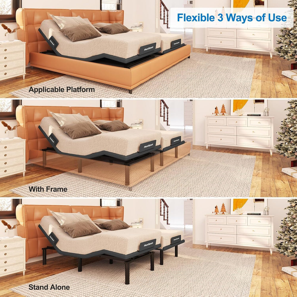 FLEXISPOT S6 Adjustable Bed Frame Base Split King, Quick Assembly, Massage, Z...