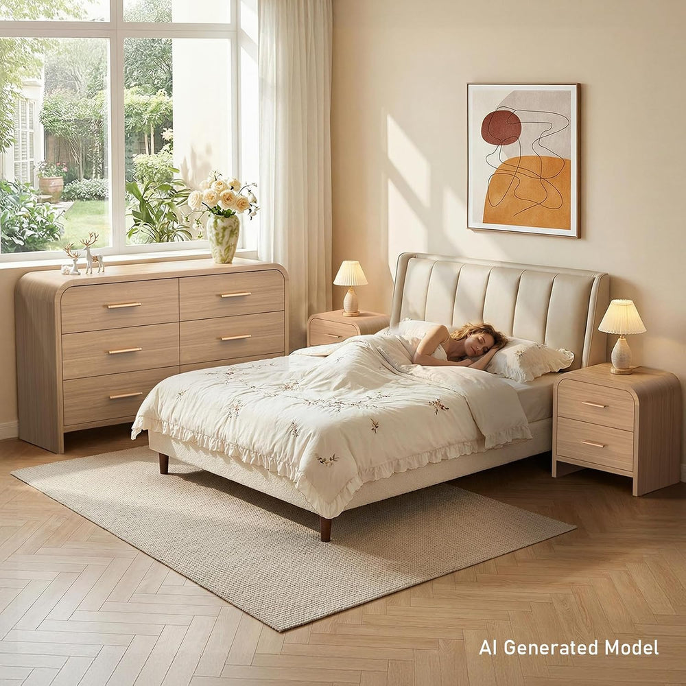 3-Piece Bedroom Set, Curved 6-Drawer Dresser&2-Drawer Nightstands