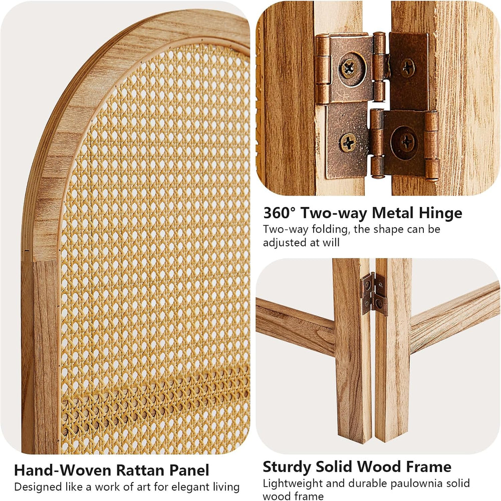 3 Panel Rattan Room Divider Screen, Boho Folding Privacy Screen