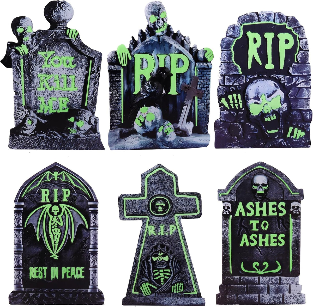 Halloween Decorations Outdoor Tombstone Yard Sign with Stakes 6PCS Glow in the Dark Waterproof Graveyard Tombstones Scary Zombie Theme Halloween Outdoor Decor for Family Home Front Yard Lawn Garden