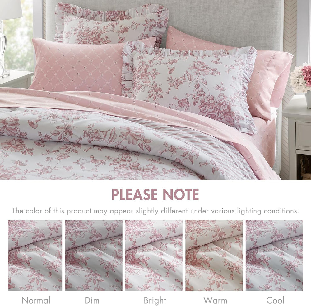 Madison Park Essentials Pink Floral Comforter Set with Sheets Full,7pc