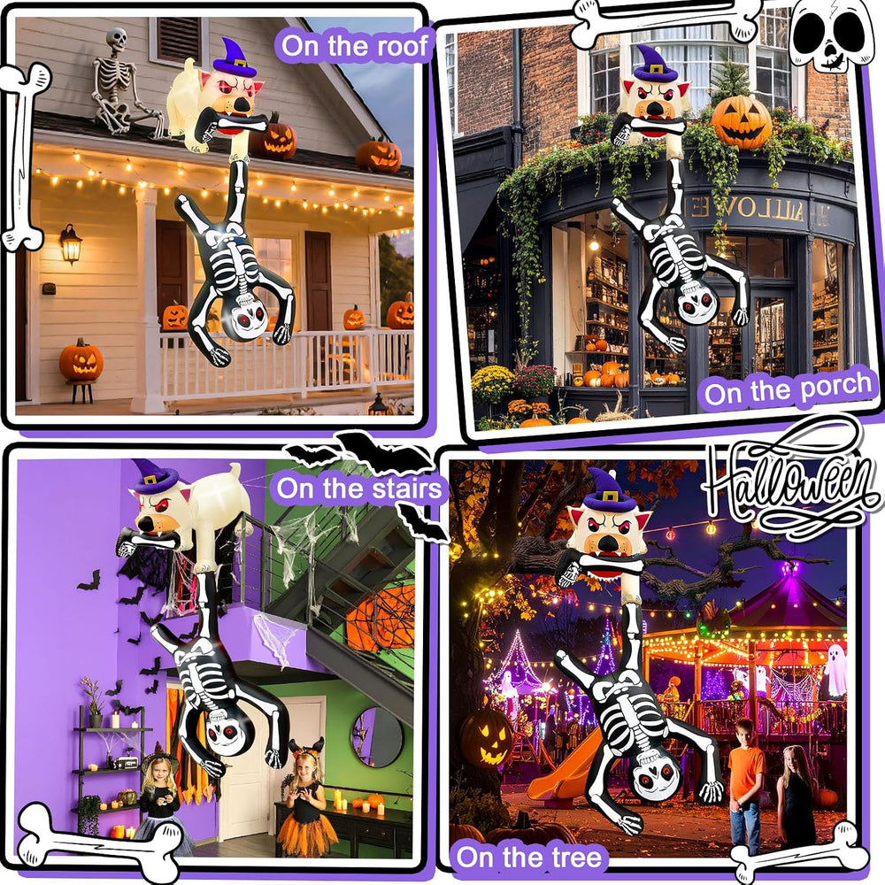 8FT LED Lighted Up Halloween Inflatables Dog Pulling Skeleton Blow Ups