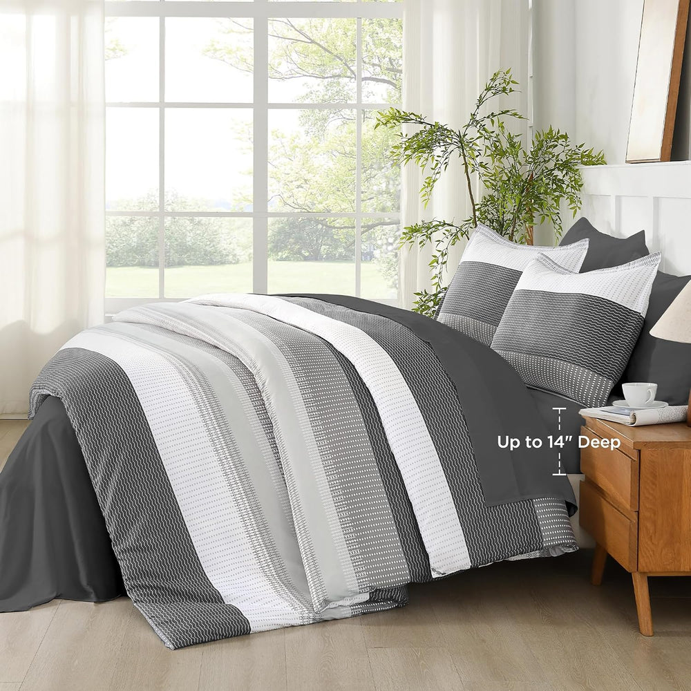 Andency Queen Comforter Set, Dark Grey, 7 Pieces