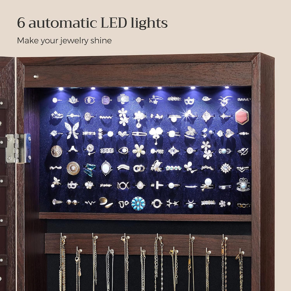 SONGMICS 6 LEDs Mirror Jewelry Cabinet, 47.2-Inch Tall, Lockable