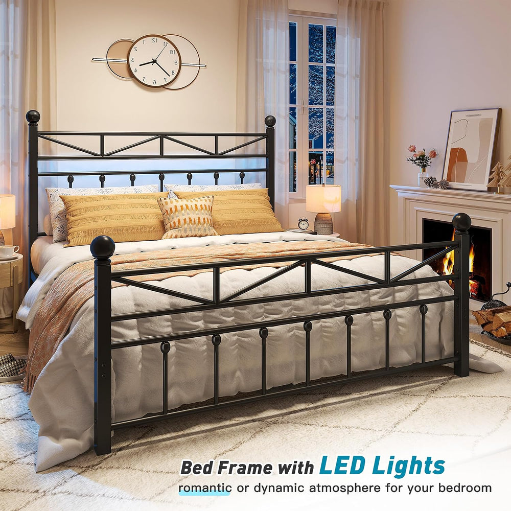 EnHomee Victorian Metal Queen Size Bed Frame,Black, 54-Inch Tall Headboard