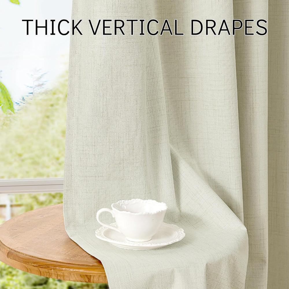 ChrisDowa Linen Curtains 100% Blackout Living Room Drapes 63 Inch Length