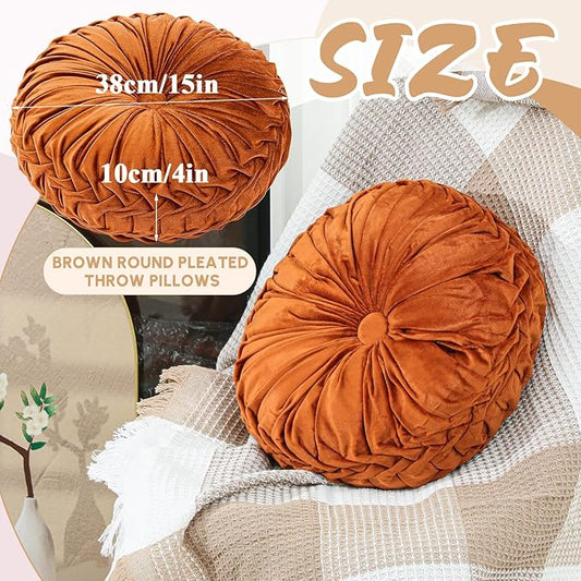1 Pcs Round Throw Pillows Decorative Velvet Pleated Throw Pillows 15'' Diameter - Image 2