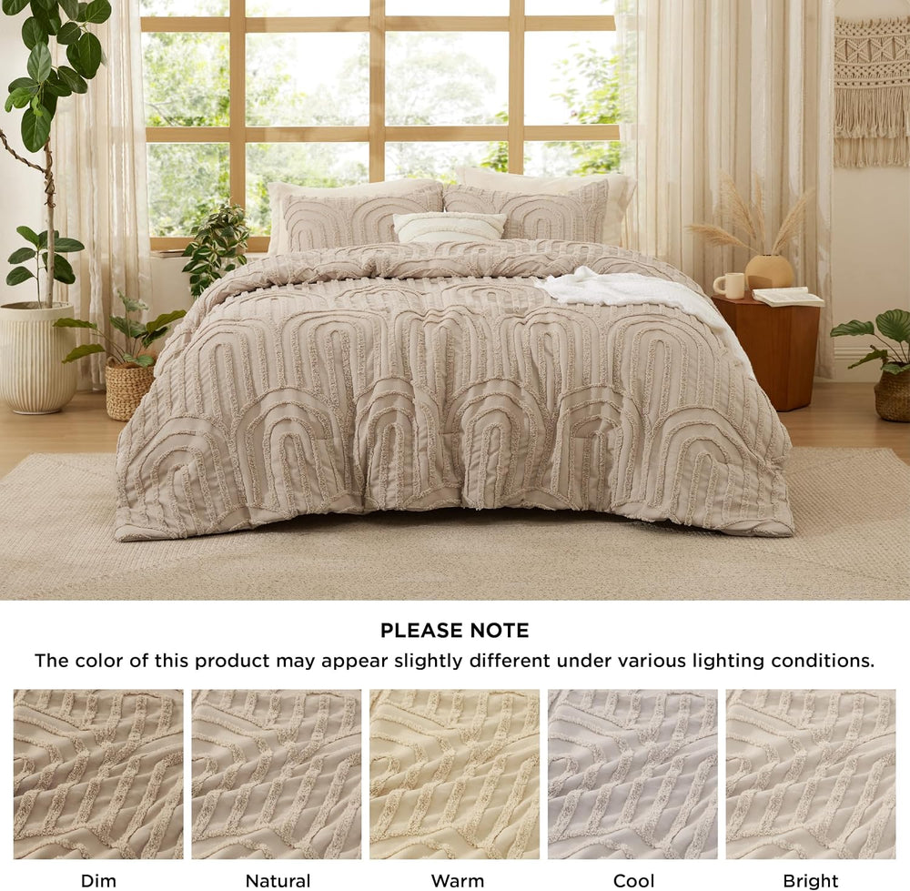 Bedsure Boho Comforter Set Queen,Bedroom Decor Cozy Bedding Set Khaki