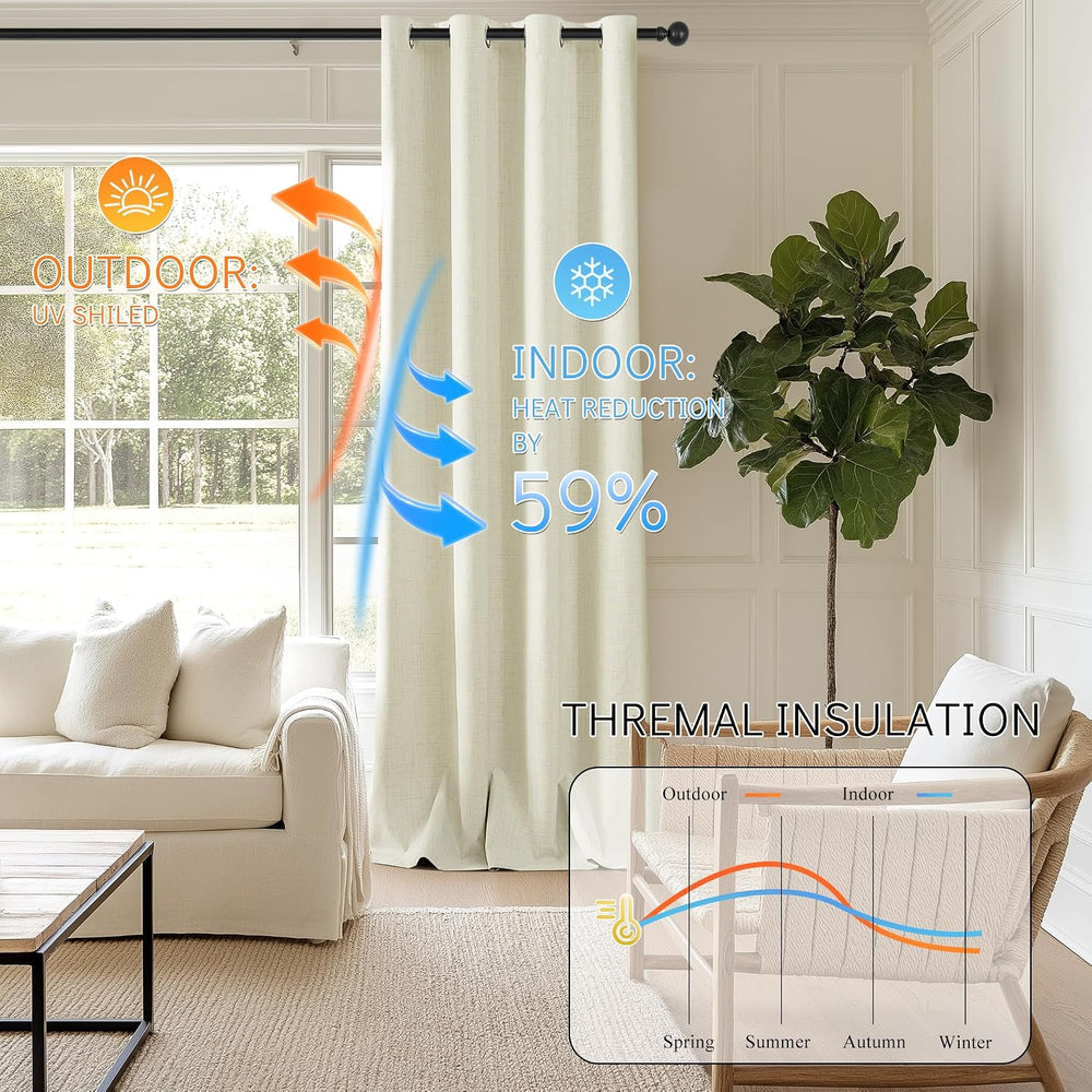 ChrisDowa Linen Curtains 100% Blackout Living Room Drapes 63 Inch Length