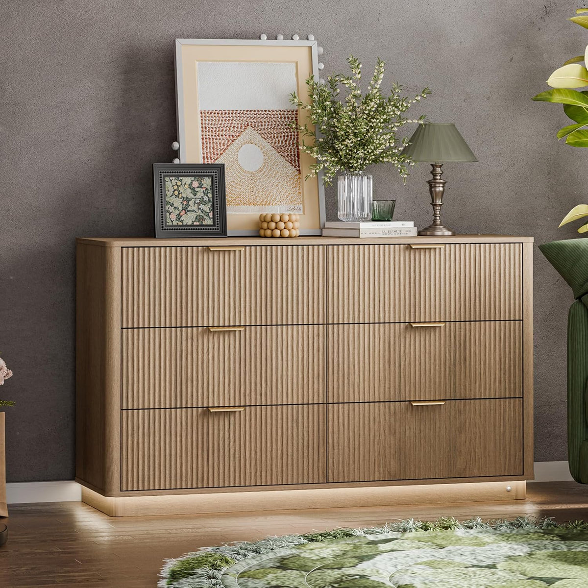 fluted dresser for bedroom with 6 drawers, 54", view 9