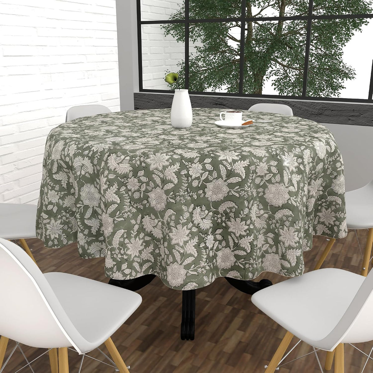 FYNITE Forest Frost Tablecloth | 72" Inches Round | 100% Cotton | Hand Block Print | Washable | Farmhouse & Fall Decor | Table Cover for Halloween | Thanksgiving | Christmas | Wedding | Parties