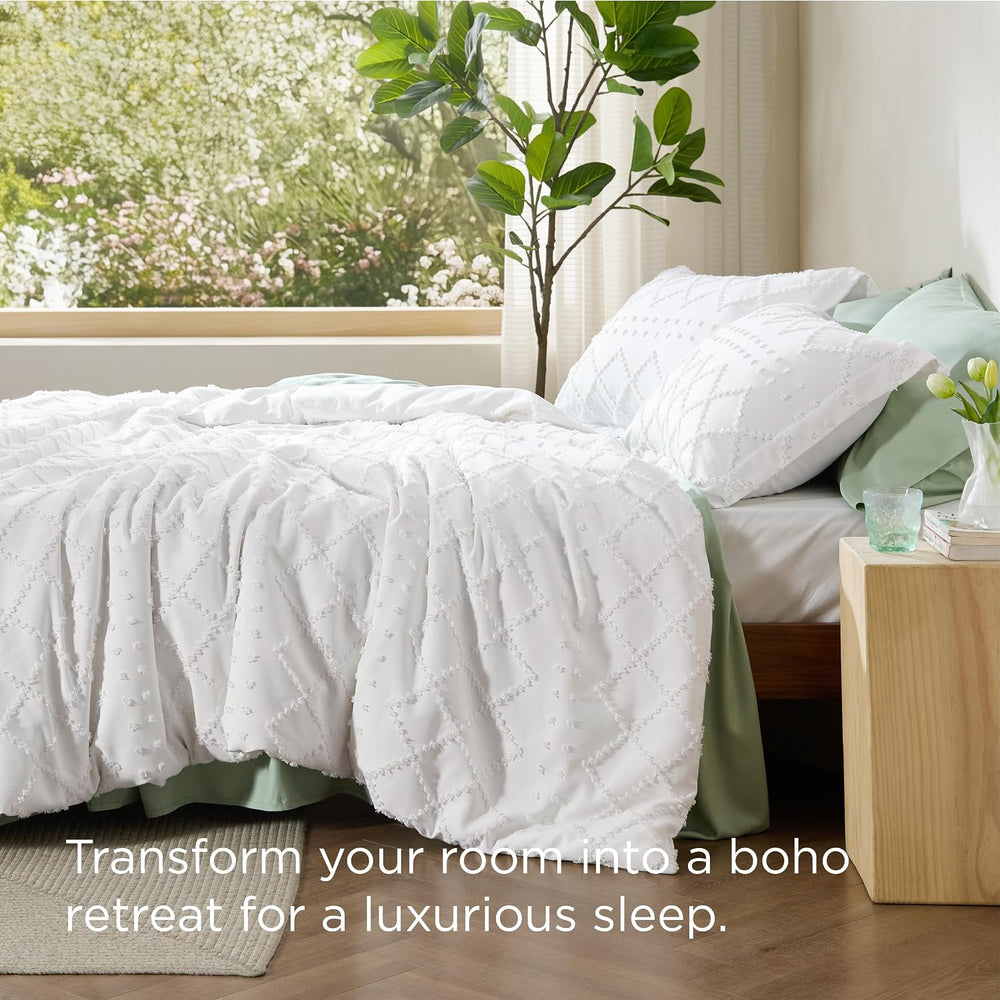 Bedsure White Boho Duvet Cover Full, Soft Vintage Embroidery