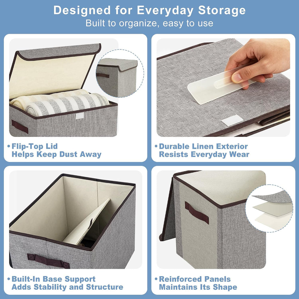 Bagnizer Large 22 Quart Linen Fabric Foldable Storage Bin Cube Organizer Bask...