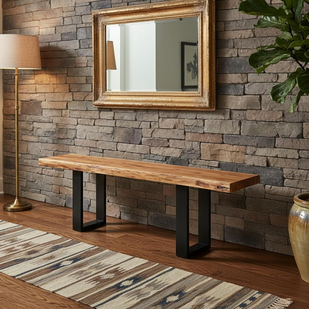Alaterre Alpine Live Edge Solid Wood Rustic Entryway Bench, Natural, 48”