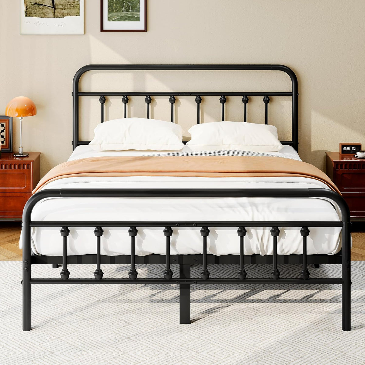 zunatu queen size metal bed frame, victorian style, main product view