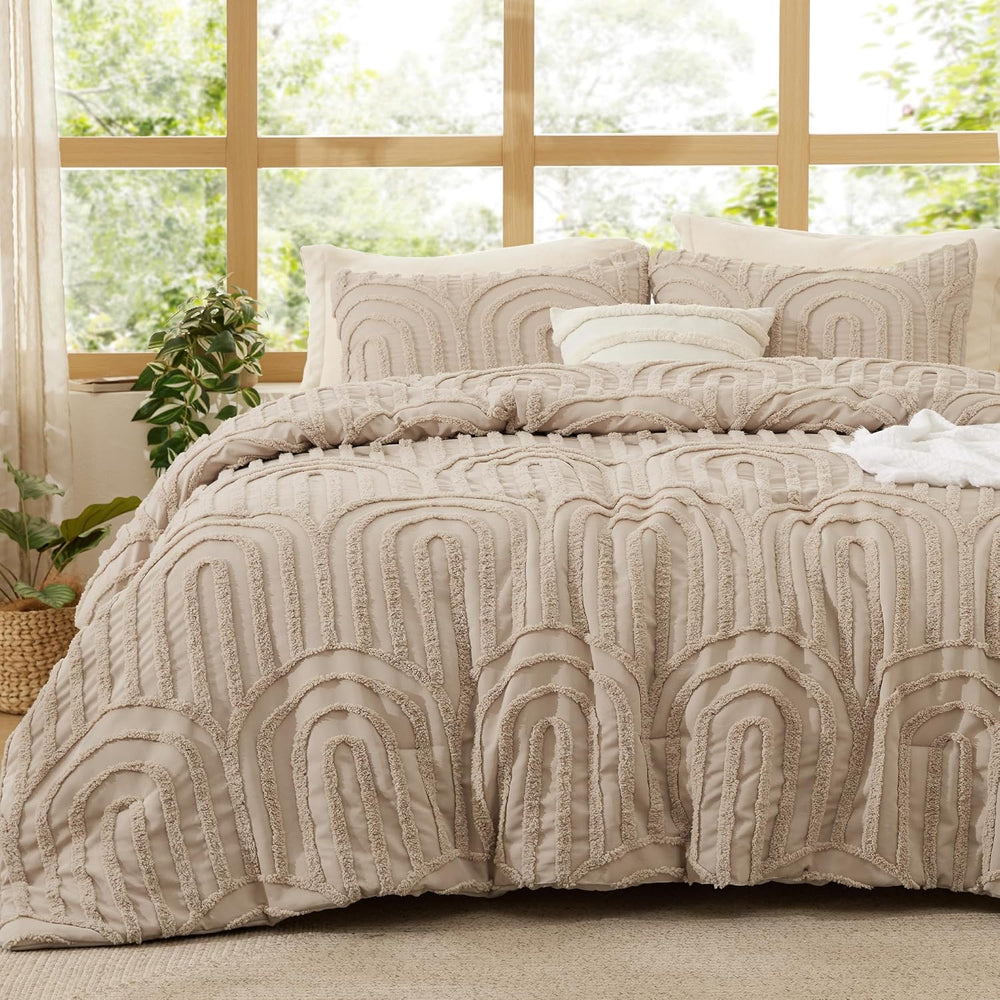Bedsure Boho Comforter Set Queen,Bedroom Decor Cozy Bedding Set Khaki