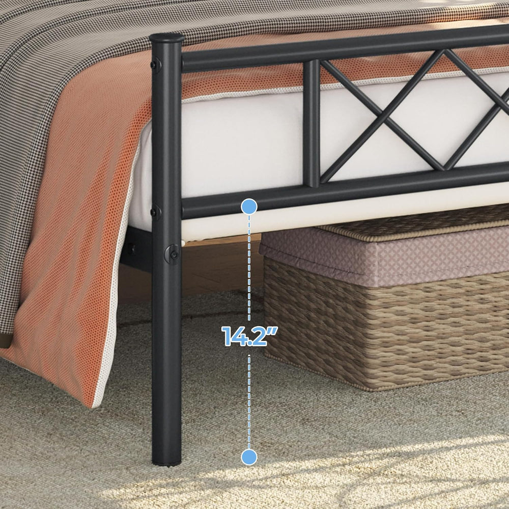 Yaheetech 2pcs Twin Metal Platform Bed Frame with Headboard Footboard Black