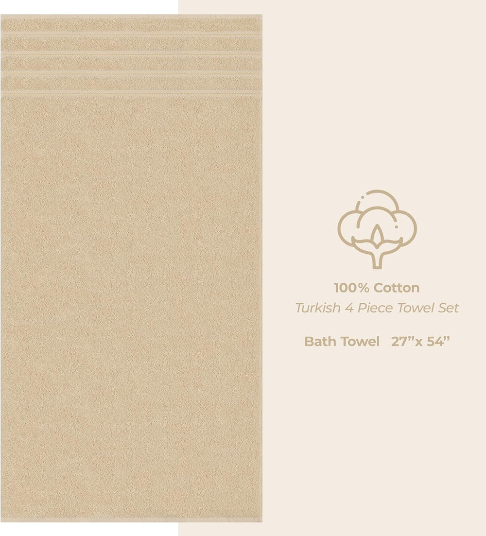 American Soft Linen 100% Cotton Luxury Turkish Towels, 4 PC Bath Towel Set