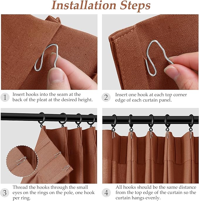 Terracotta Pinch Pleat Linen Curtains 108 Inch Length 2 Panels Set - Image 8