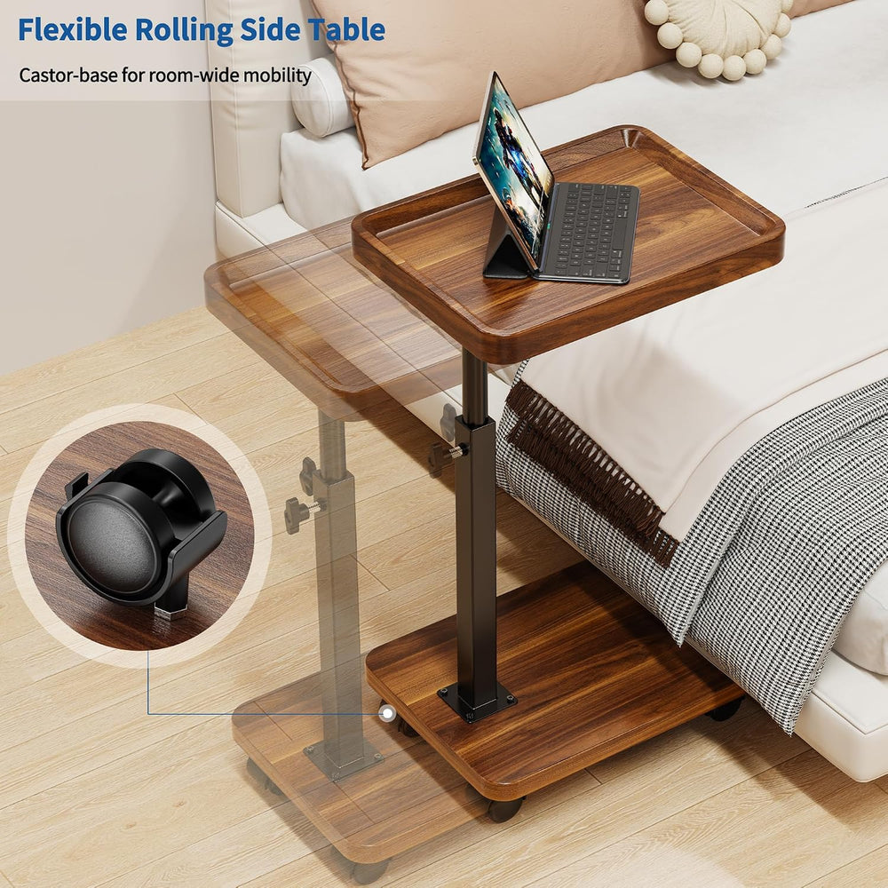 C Table with Wheels, Adjustable Height, 360° Swivel TV Tray Table