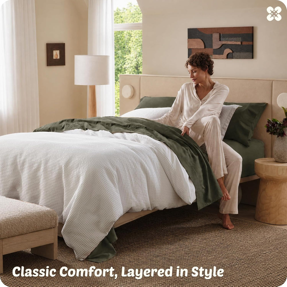 Bedsure PureWoven 3 Pieces 100% Cotton Waffle Duvet Cover Set, King, White