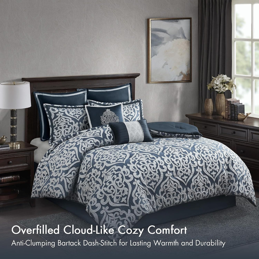 Madison Park Odette Cozy Comforter Set Jacquard Damask Medallion Design - Mod...