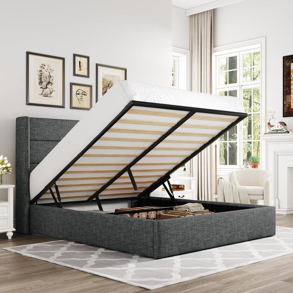 Allewie Queen Size Lift Up Hydraulic Storage Bed Frame Dark Grey