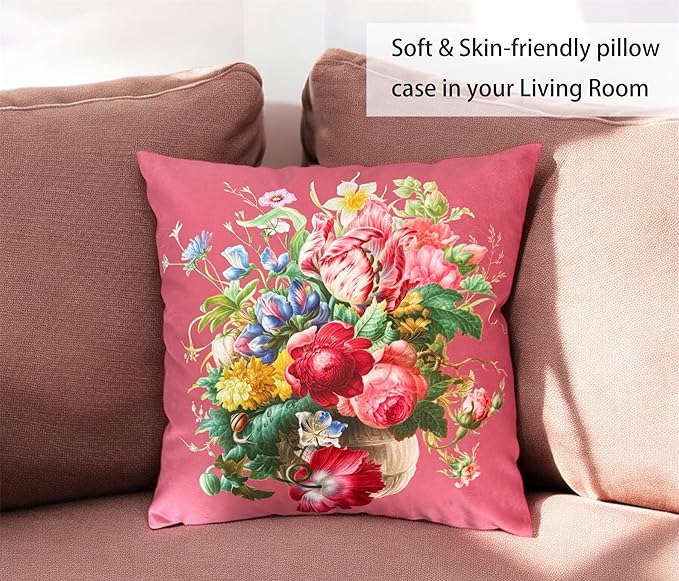 Vintage Pink Floral Bouquet 24x24 Plush Throw Pillow Case, Double-Sided Printed - Image 4