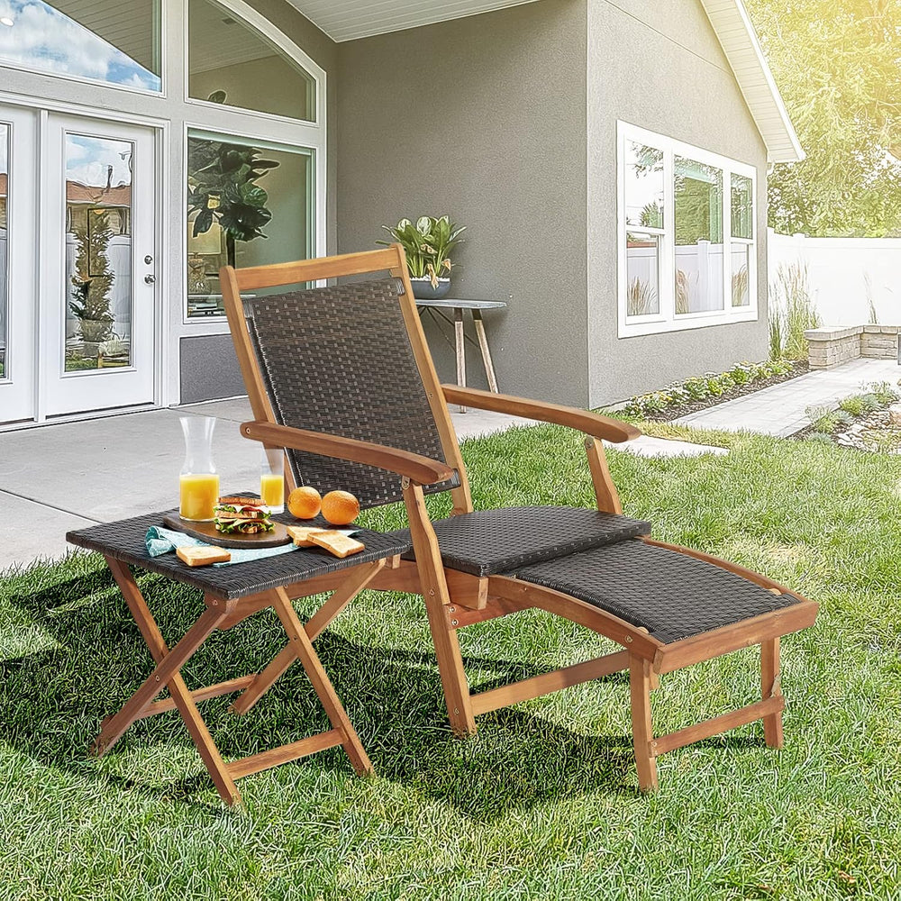 RELAX4LIFE Patio Lounge Chair Set - Outdoor Acacia Wood Chaise Lounge w/Side ...