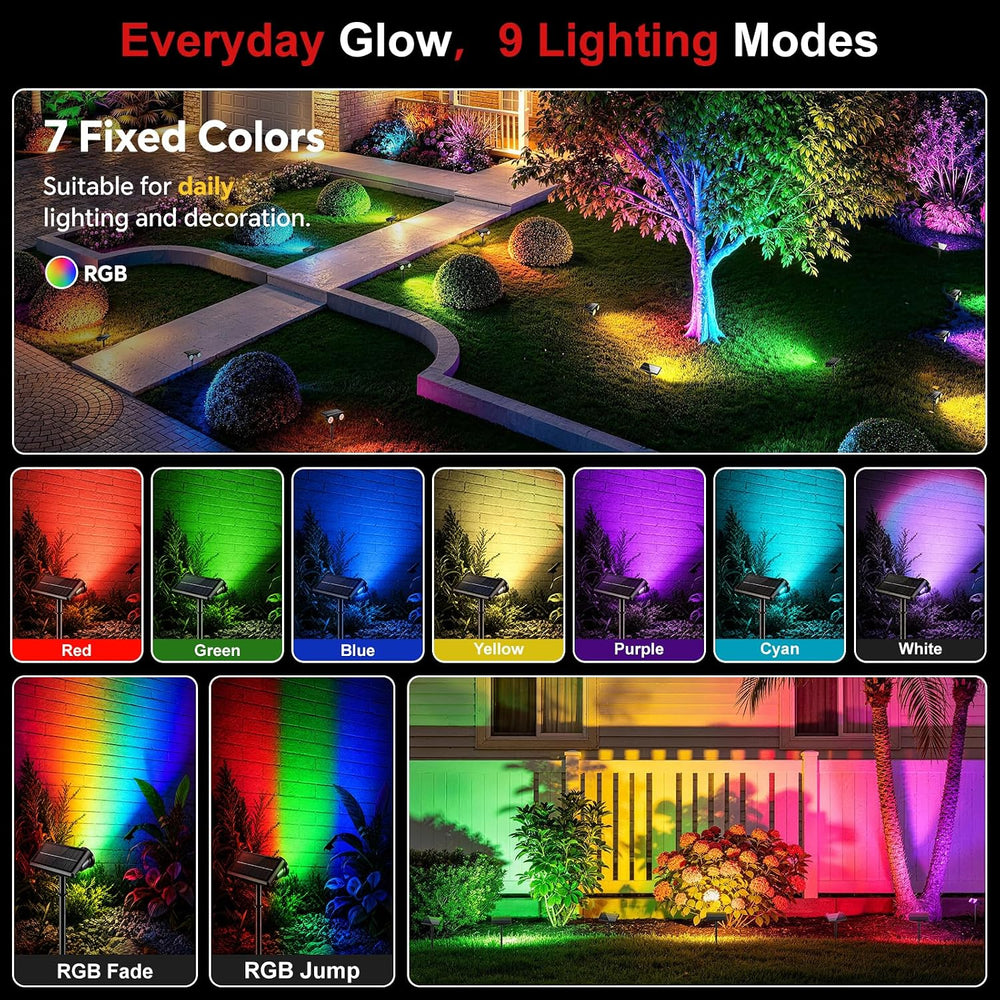 Solar Spot Lights Outdoor Waterproof,10Modes RGB Halloween Spotlights 4Pack