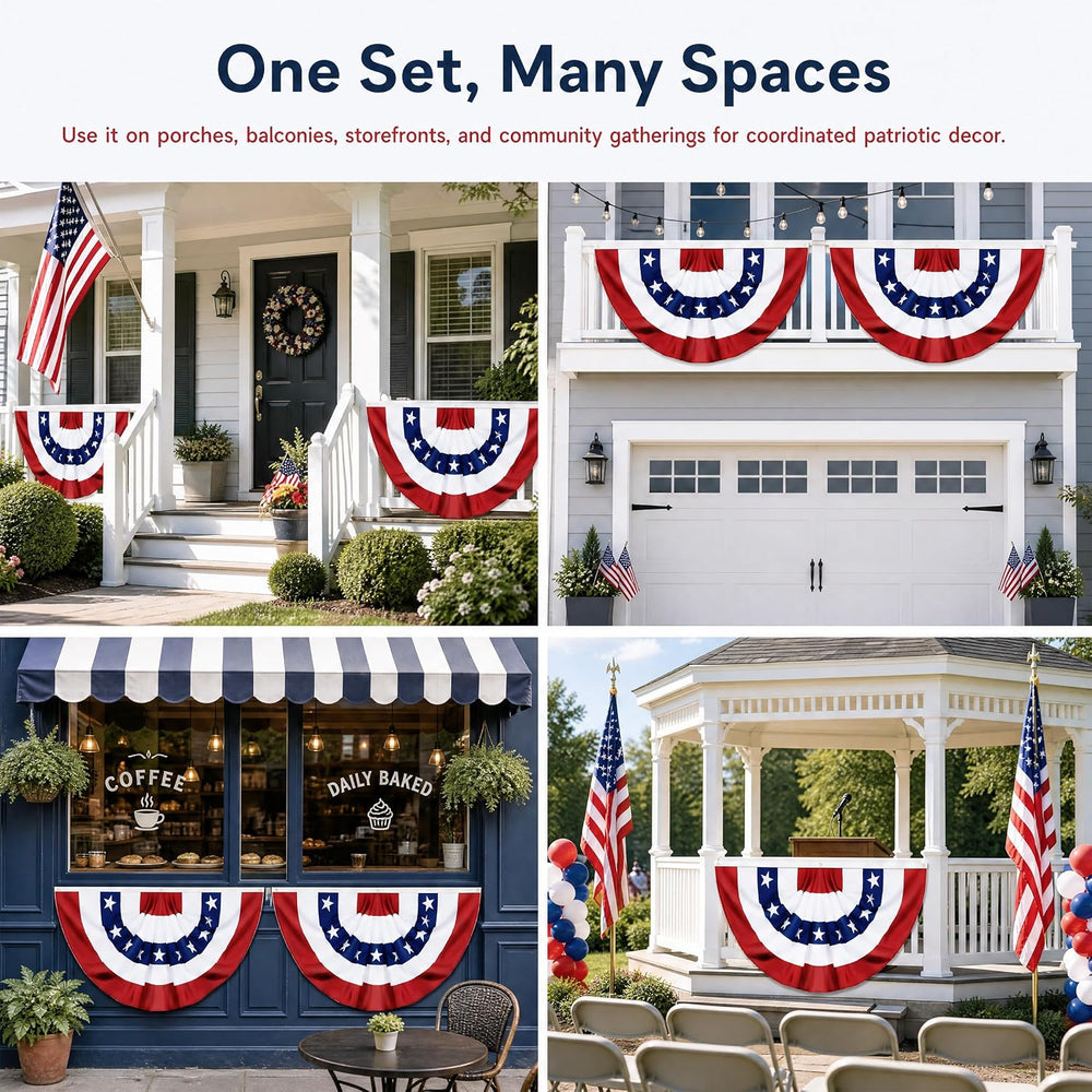 6 Pack USA Pleated Fan Flags - 6x3 FT Large American Flag Bunting for Outside...
