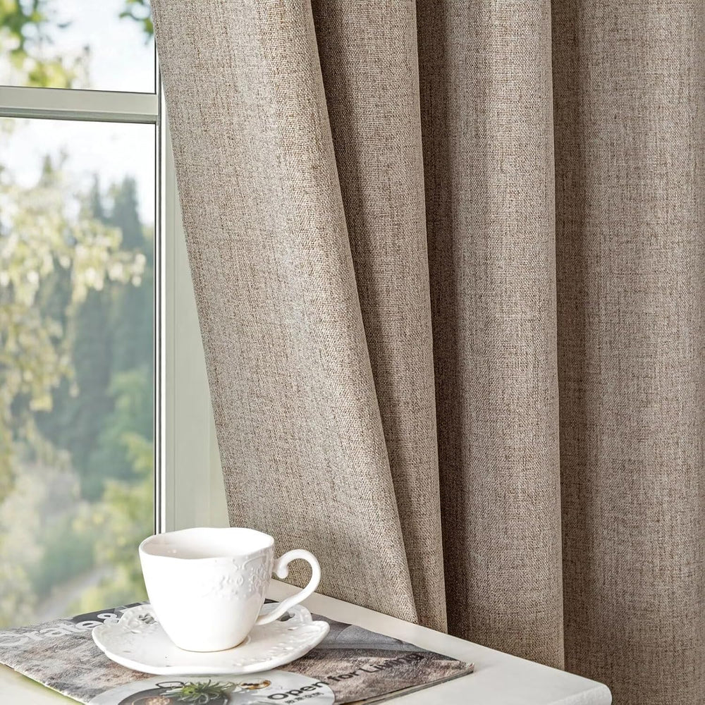 100% Blackout Curtains 96 inch Length Faux Linen (W52 x L96, Beige)