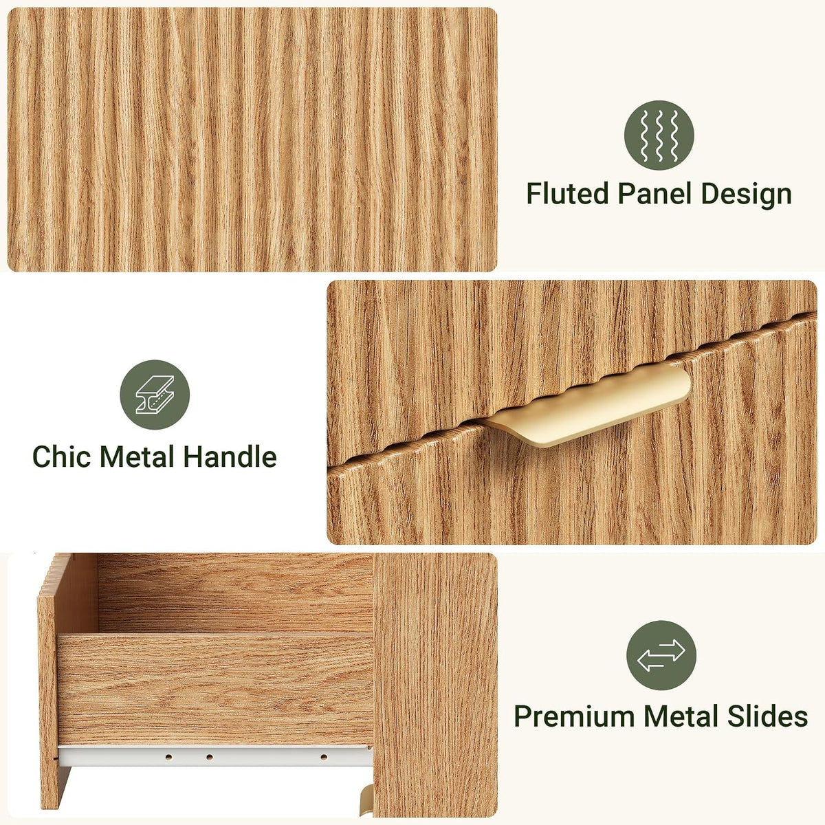 ourpic fluted modern 6 drawer dresser for bedroom, front angle view