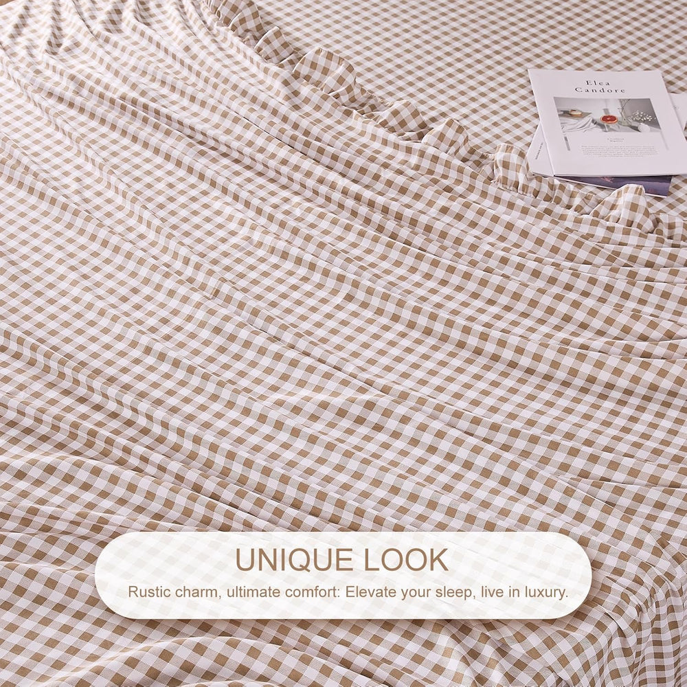 Gingham King Sheet Set, Lightweight Super Soft Brushed Microfiber Plaid Bed S...