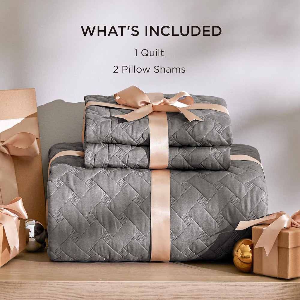 Bedsure Quilts King Size - Grey Bedspreads King Size with Basket Weave Patter...