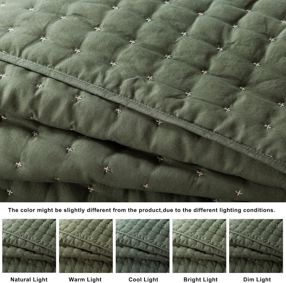 WDCOZY Cloud Soft Quilt Set, King Size, Moss Green, 3 Pieces 104x90 inches