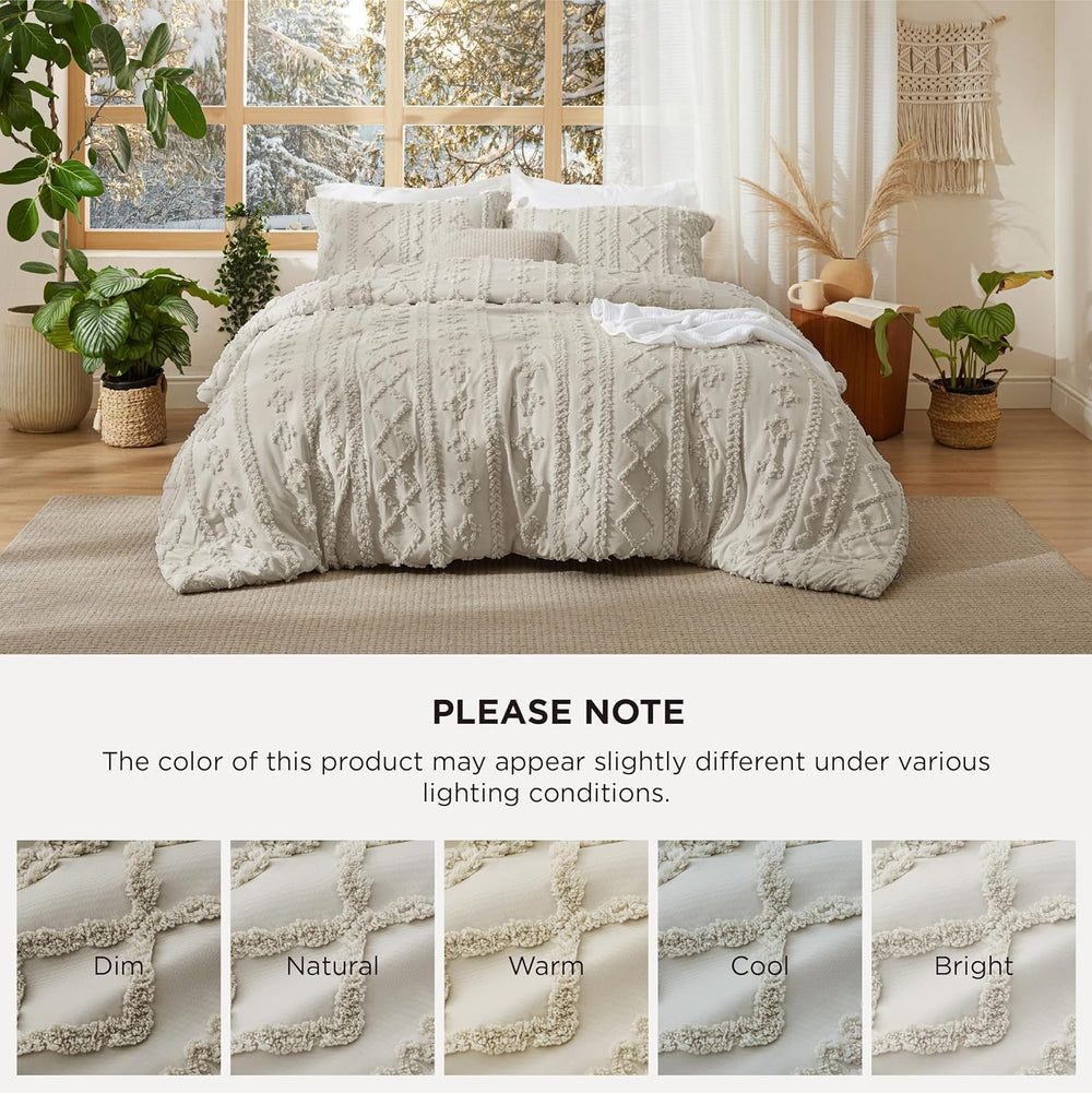 Bedsure Tufted Boho Comforter Set Twin, Bedroom Decor Bedding Set Linen