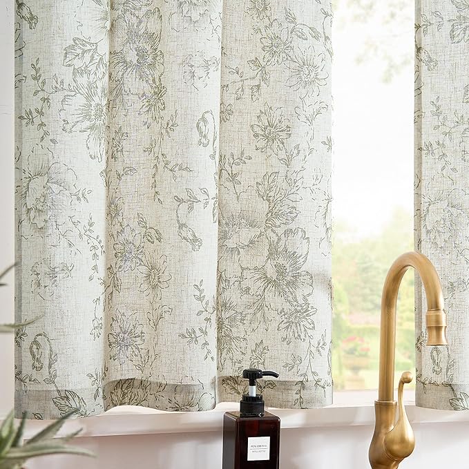 jinchan Floral Linen Tier Curtains 30 Inch Christmas Decorations Farmhouse - Image 9