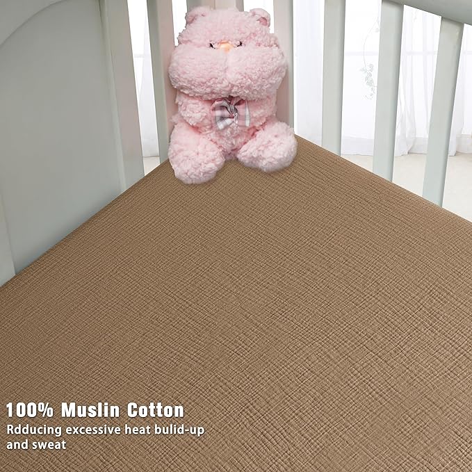 Muslin Crib Sheets for Boys Girls 100% Cotton Fitted Baby Crib Sheet 2 Pack - Image 6