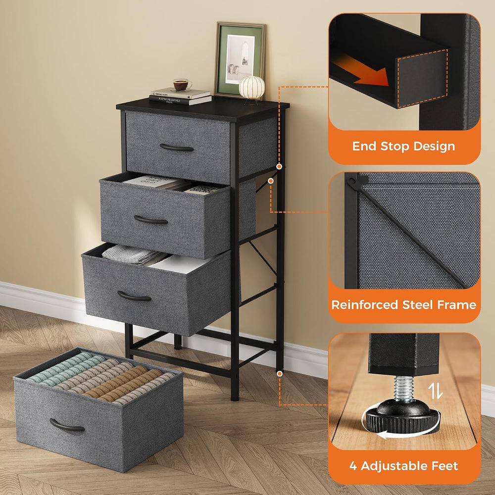 Sweetcrispy Dresser for Bedroom, 4 Drawer Storage Cabinet, Tall Nightstand