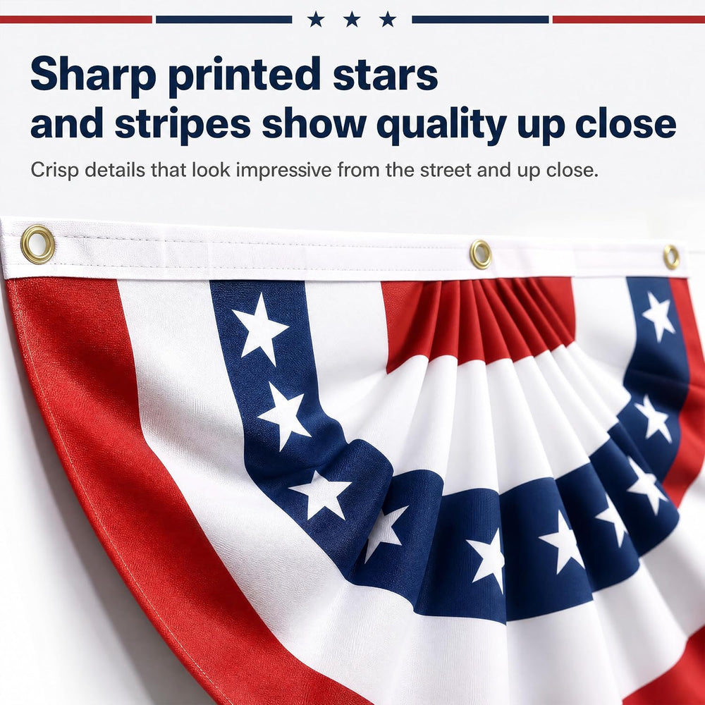 6 Pack USA Pleated Fan Flags - 6x3 FT Large American Flag Bunting for Outside...