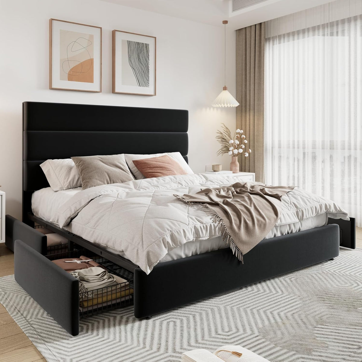 allewie modern queen size platform bed frame with, view 9