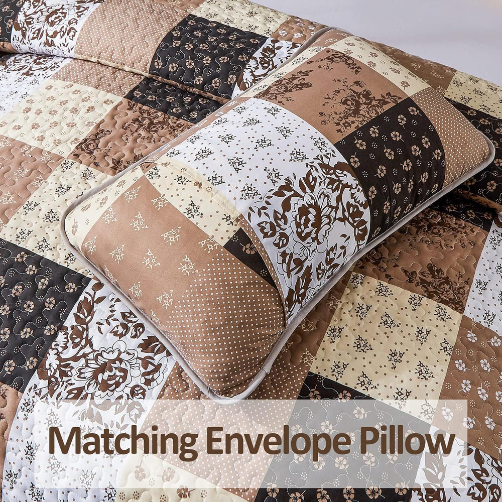 Mybedsoul Brown Quilt Set Full Size, Patchwork Floral Bedding Set