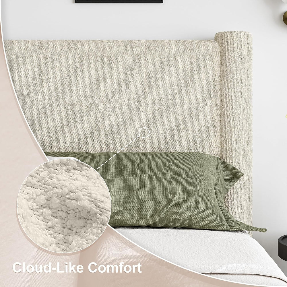 REVOMINCA King Size Cloud Bed Frame, Boucle Upholstered Platform Bed, Cream